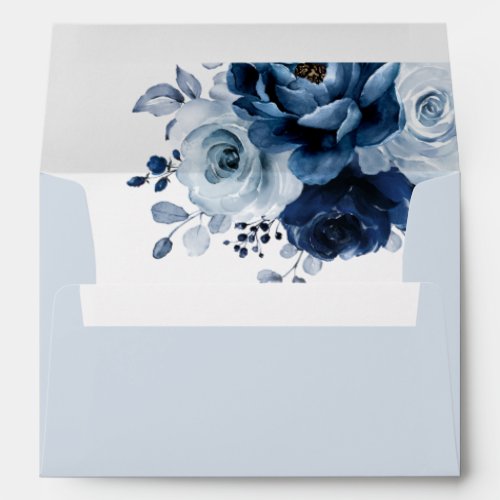 Dusty Blue Slate Navy Floral Botanical Wedding Envelope
