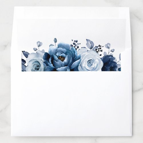 Dusty Blue Slate Navy Floral Botanical Wedding Envelope Liner