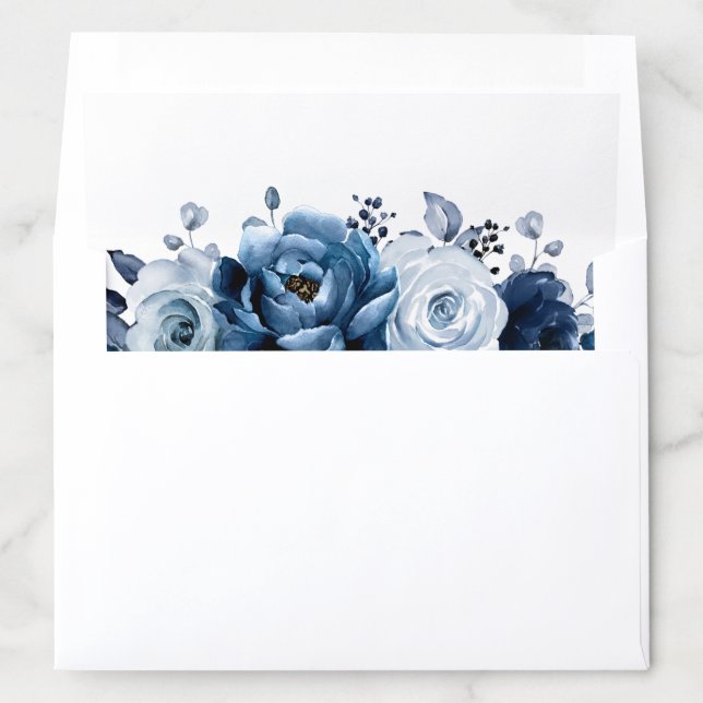 Dusty Blue Slate Navy Floral Botanical Wedding Envelope Liner (In Envelope)