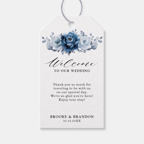 Dusty Blue Slate Navy Floral Botanical Wedding Gift Tags