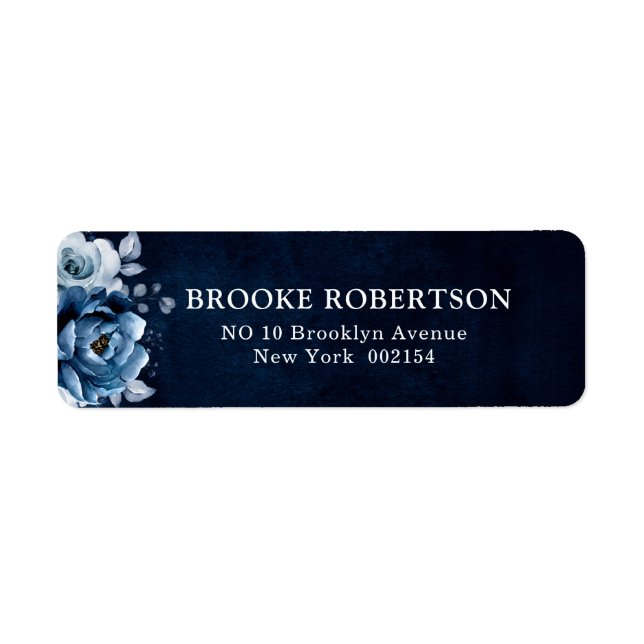 Dusty Blue Slate Navy Floral Botanical Wedding Lab Label (Front)