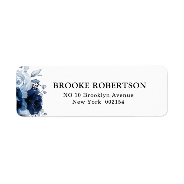 Dusty Blue Slate Navy Floral Botanical Wedding Label (Front)