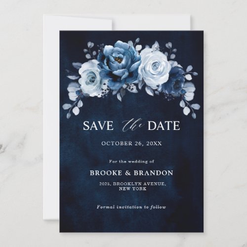 Dusty Blue Slate Navy Floral Botanical Wedding Sav Save The Date