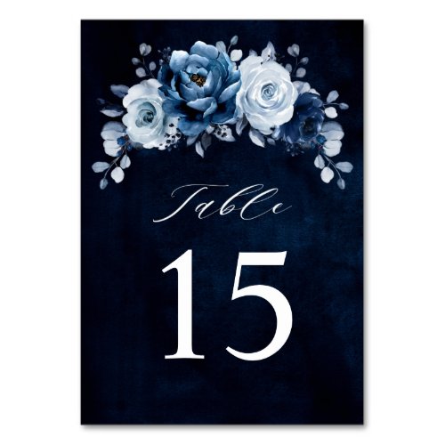 Dusty Blue Slate Navy Floral Botanical Wedding Tab Table Number