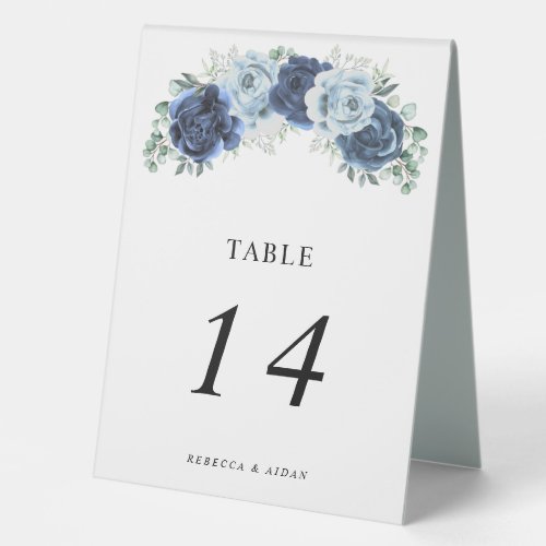 Dusty Blue Slate Navy Floral Botanical Wedding Tab Table Tent Sign
