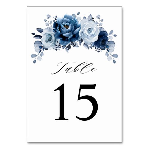 Dusty Blue Slate Navy Floral Botanical Wedding Table Number