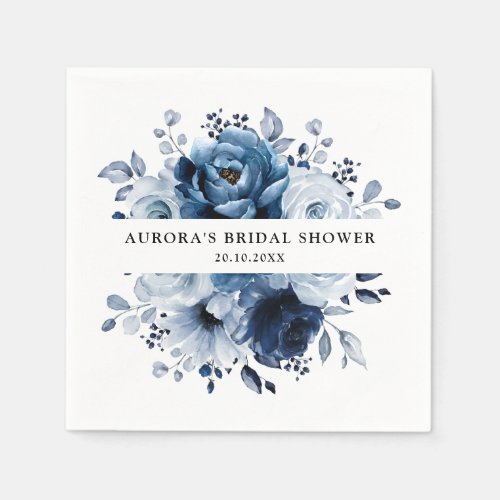 Dusty Blue Slate Navy Floral Bridal Shower Napkins