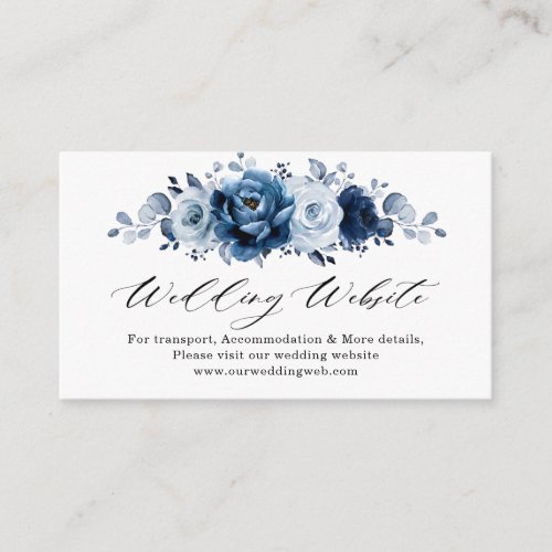 Dusty Blue Slate Navy Floral chic Wedding Website Enclosure Card