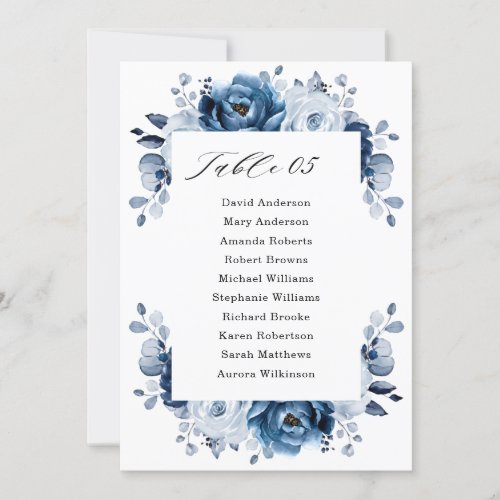 Dusty Blue Slate Navy Floral Seating Chart Invitation