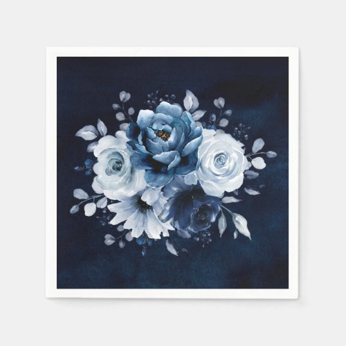 Dusty Blue Slate Navy Floral Wedding Napkins