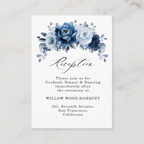 Dusty Blue Slate Navy Floral Wedding Reception Enclosure Card