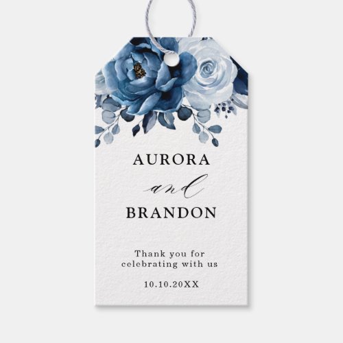 Dusty Blue Slate Navy Floral Wedding Thank you Gift Tags
