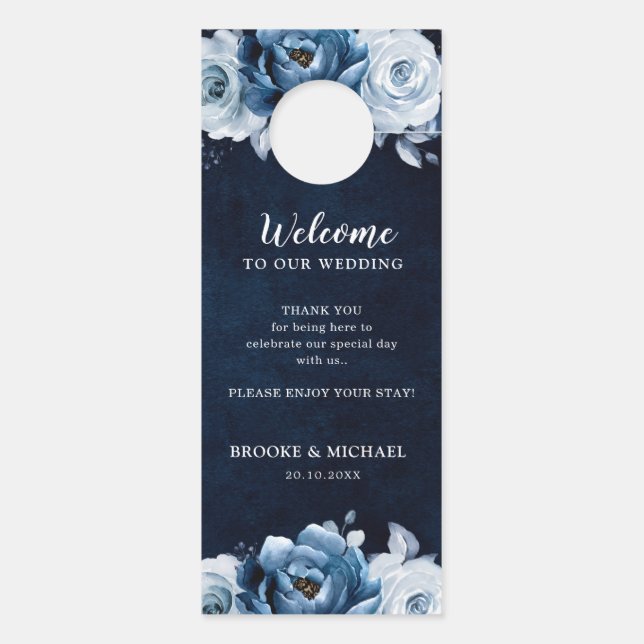 Dusty Blue Slate Navy Wedding Do Not Disturb Door  Door Hanger (Back)