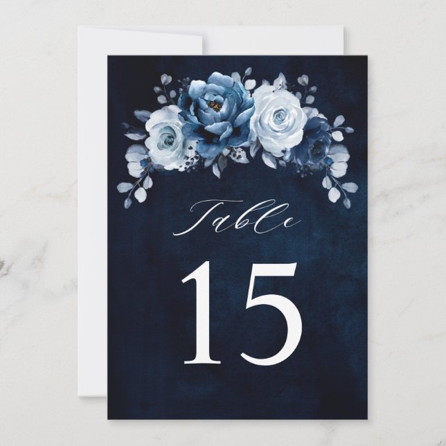 Dusty Blue Slate Navy Wedding Table Number Card (Front)