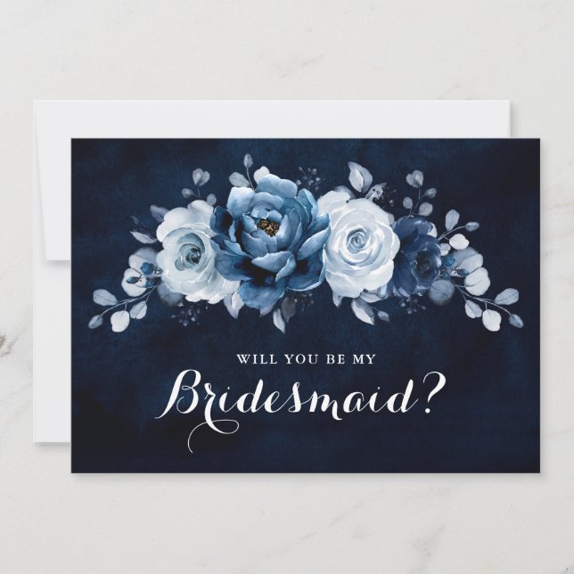 Dusty Blue Slate Navy Will you be my Bridesmaid In Invitation (Front)