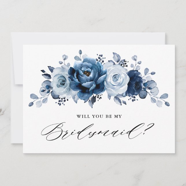 Dusty Blue Slate Navy Will you be my Bridesmaid Invitation (Front)