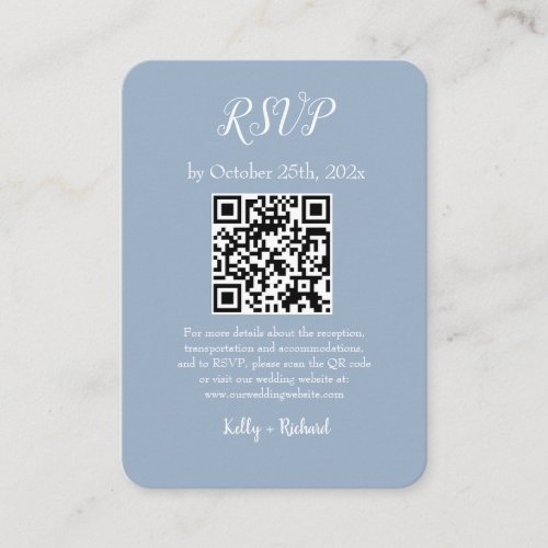 Dusty Blue Small Vertical Wedding RSVP QR Code Enclosure Card