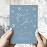 Dusty Blue Snow in Love Bridal Shower Invitation<br><div class="desc">Embrace the magic of winter with our Dusty Blue Snow in Love Bridal Shower Invitation. The delicate design features scattered white and light blue snowflakes adorned with small pearl accents, creating a chic and elegant look. Set against a soft dusty blue background, this invitation brings together the beauty of winter...</div>
