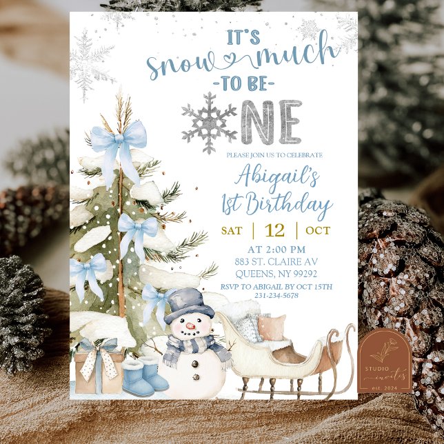 Dusty Blue Snow Much Fun To Be One Birthday Invitation (Creator Uploaded)