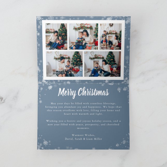 Dusty Blue Snowflake Christmas Photo Card (Inside)