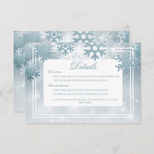 Dusty Blue Snowflake Modern Details Wedding Enclosure Card