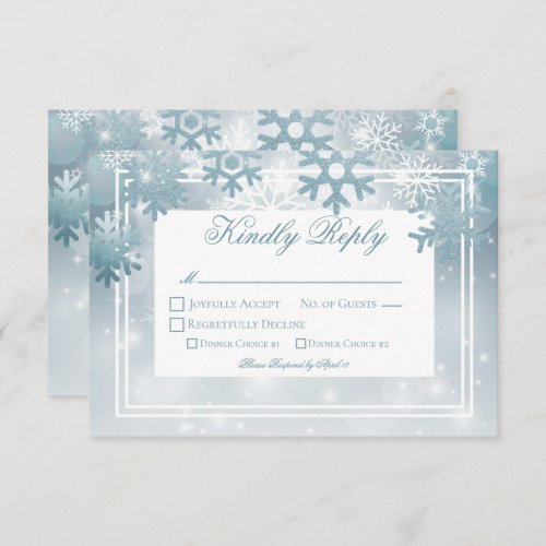 Dusty Blue Snowflake Modern Wedding RSVP Card