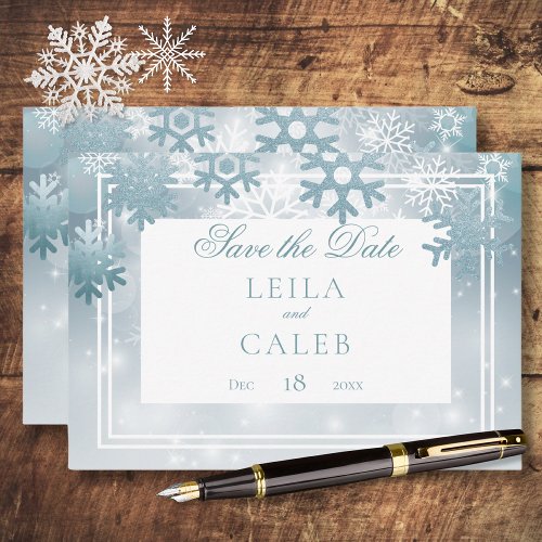 Dusty Blue Snowflake Modern Wedding Save The Date