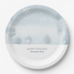 Dusty Blue Snowflake Paper Plates