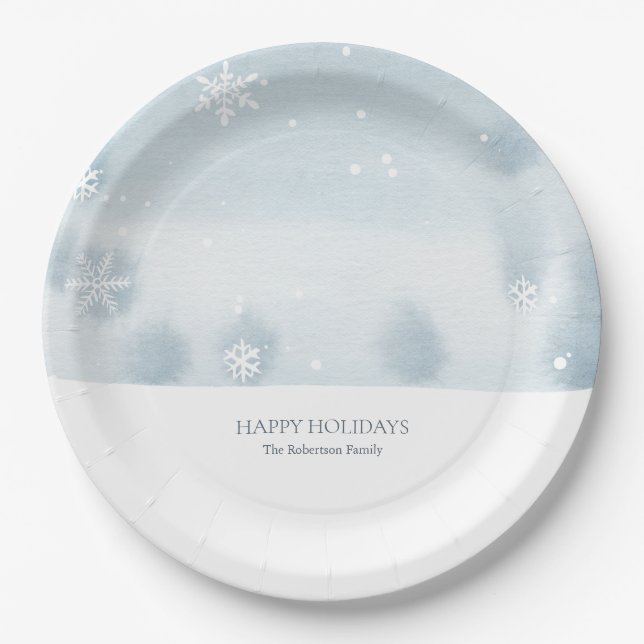 Dusty Blue Snowflake Paper Plates (Front)