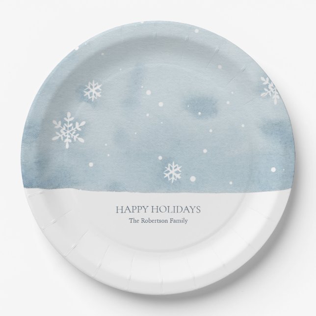 Dusty Blue Snowflake Paper Plates (Front)