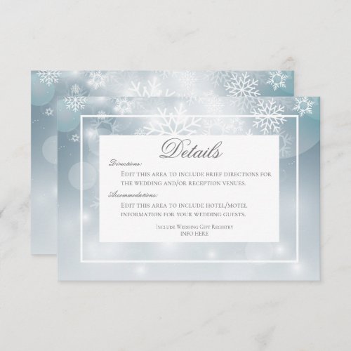 Dusty Blue Snowflake Sky Modern Details Wedding Enclosure Card