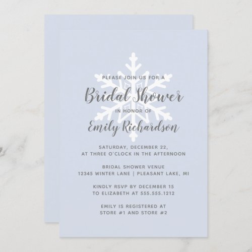 Dusty Blue Snowflake Winter Bridal Shower Invitation