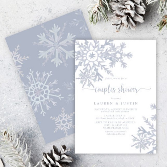 Dusty Blue Snowflake Winter Couples Bridal Shower Invitation (Creator Uploaded)