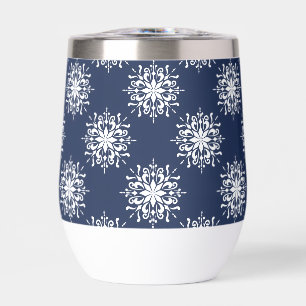 Dusty Blue Snowflake Winter Gift Thermal Wine Tumbler