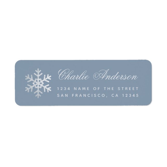 Dusty Blue Snowflake Winter Holidays Faux Silver Label (Front)