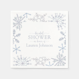 Dusty Blue Snowflake Winter Modern Bridal Shower Napkins