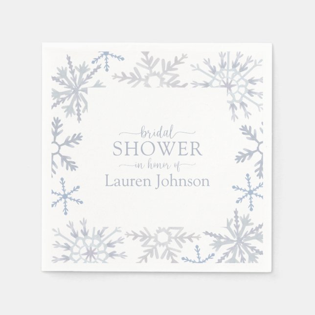 Dusty Blue Snowflake Winter Modern Bridal Shower Napkins (Front)