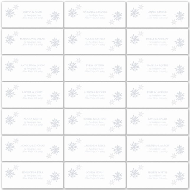 Dusty Blue Snowflake Winter Modern Guest Address Sticker (Front)