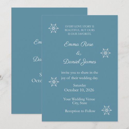 Dusty Blue Snowflake Winter Wedding Invitation