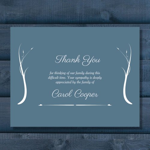 Dusty Blue Sober Funeral Thank You Note Card