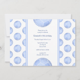 dusty blue soccer balls pattern girly birthday invitation