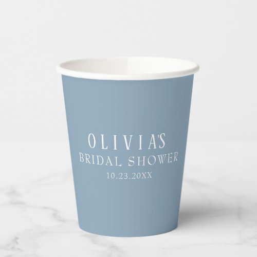 Dusty blue solid color Bridal Shower Paper Cups