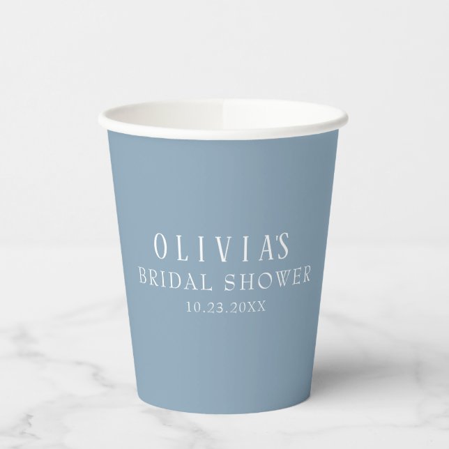 Dusty blue solid color Bridal Shower Paper Cups (Left)