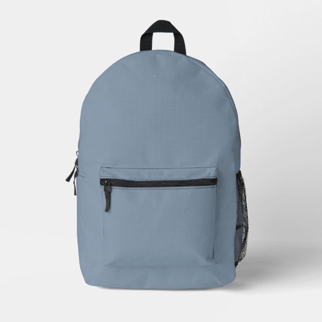 Dusty Blue Solid Color Printed Backpack (Front)