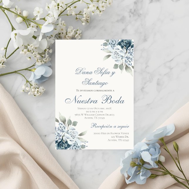 Dusty Blue Spanish Wedding invitation (Creator Uploaded)