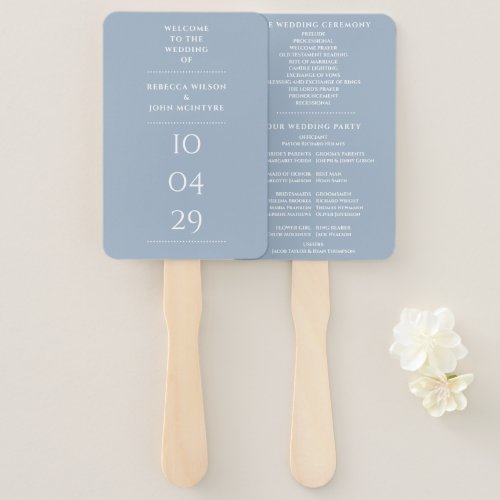 Dusty Blue Special Date Wedding Program Hand Fan