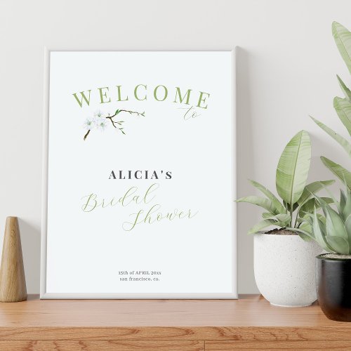 Dusty blue spring bridal shower welcome sign