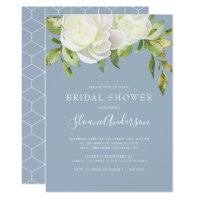 Dusty Blue Spring Floral Peony Bridal Shower Invitation