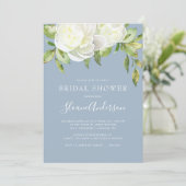 Dusty Blue Spring Floral Peony Bridal Shower Invitation (Standing Front)