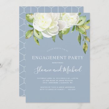 Dusty Blue Spring Floral Peony Engagement Party Invitation by ModernMatrimony at Zazzle
